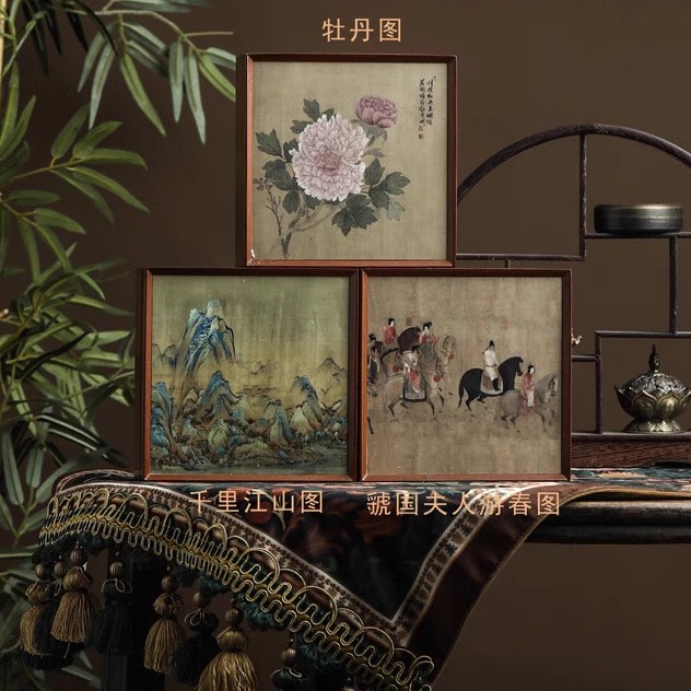 伴手礼茶叶礼盒之 游春图 牡丹图 游园春 木质挂画 龙珠盲盒 高档