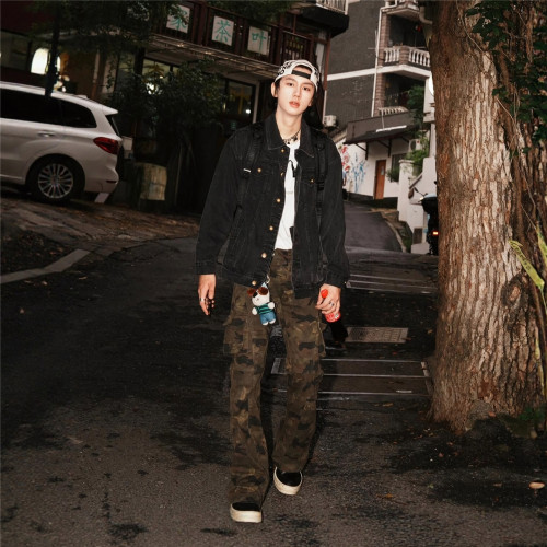 RBM迷彩微喇多口袋男女工装裤