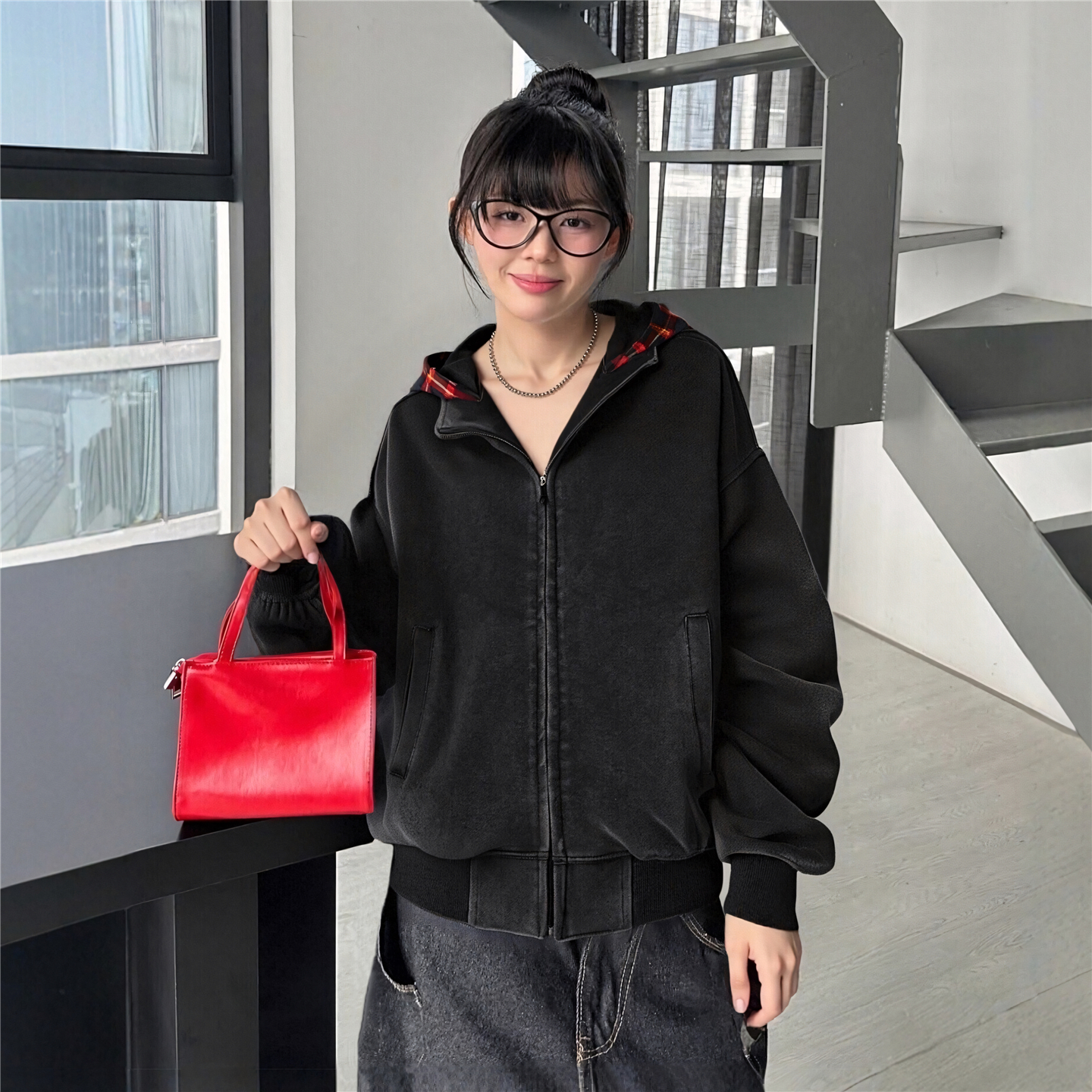 RULEBYME美式假两件连帽卫衣