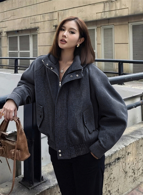 RULE BY ME 廓形boxy短款解构连帽毛呢外套男女泽西风宽松夹克