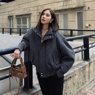 廓形boxy短款 解构连帽毛呢外套男女泽西风宽松夹克 RULE