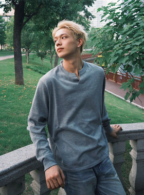 RuleByMe 60支天丝羊毛老钱休闲纯色V领针织毛衫打底长袖T恤男女