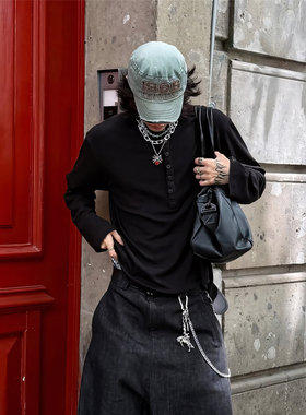 RuleByMe高级ROW风纯色透气亲肤亨利领长袖t恤垂感丝滑通勤打底衫