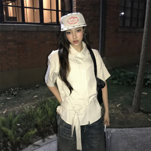 慵懒条纹氛围感短袖衬衫男女