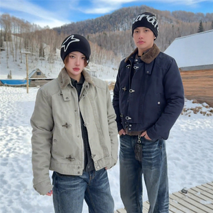 RuleByMe 座山雕男女复古vintage短宽翻领夹克 解构设计飞机扣工装