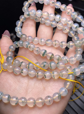 天然玛瑙圆珠手链女绿色纹理水晶散珠DIY手串饰品