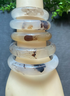 马达加斯加高冰飘花海洋玉髓手镯女款水草花意境玛瑙玉镯送礼佳品