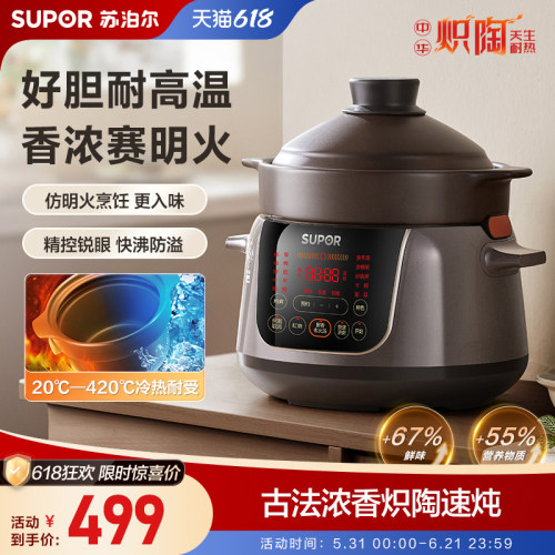 苏泊尔电炖锅中华炽陶家用煲汤大功率多功能5L免管智能预约电砂锅