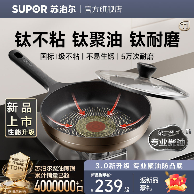 【新品】苏泊尔火红点有钛聚油煎蛋煎锅平底锅不粘锅家用炉灶通用