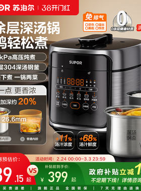苏泊尔0涂层深汤电压力锅双胆智能预约多功能5L大容量高压饭煲