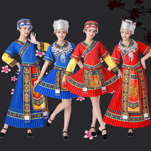 新苗族舞蹈演出服装练习裙套装女云南贵州少数民族表演服饰长短款