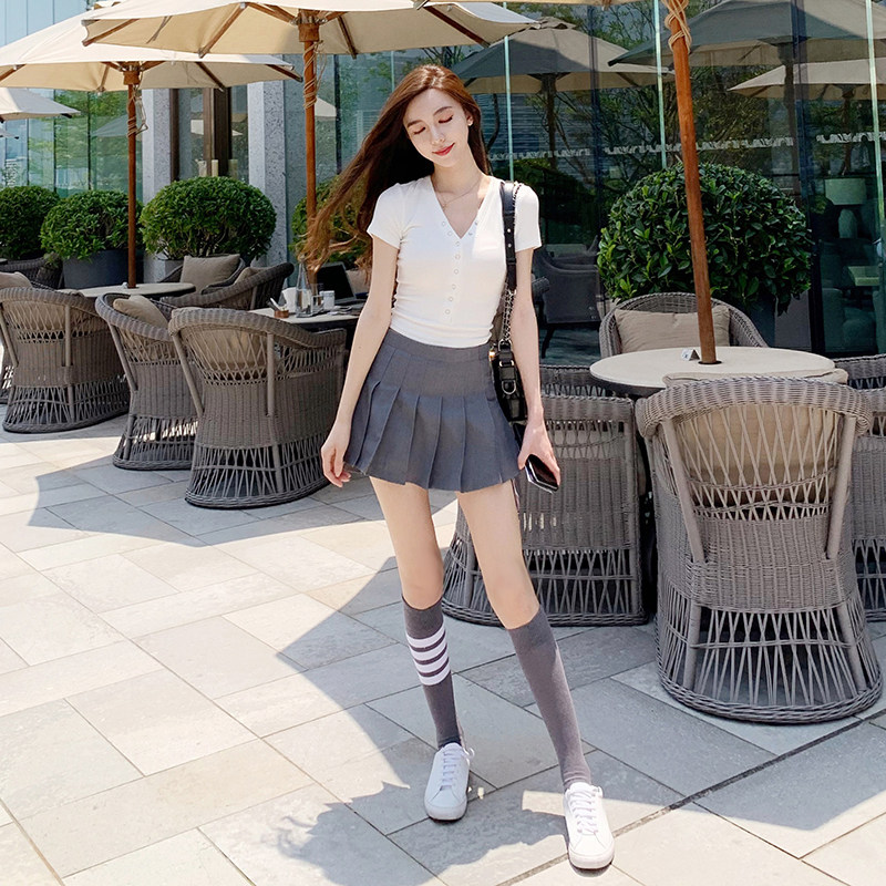 Ade独家定制百褶裙高腰短裙夏季学院风防走光灰色显瘦a字半身裙潮|ruв категории Женская одежда, юбка - от Buy2taobao.com для оказания профессиональной услуги покупки агента Taobao