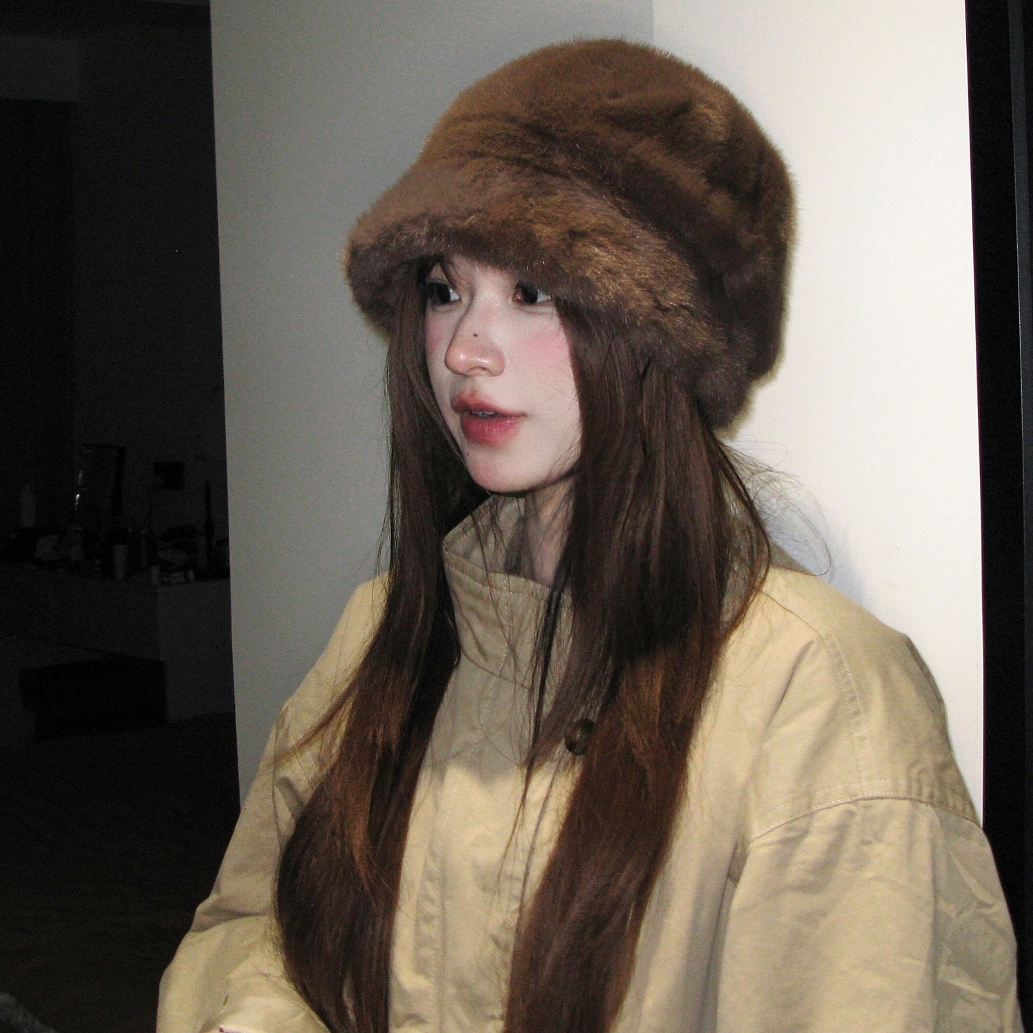 陈哈哈绒绒小熊~冬日皮毛一体加厚盆帽堆堆帽渔夫帽女百搭显脸小