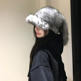 陈哈哈雪国小兔~可爱兔耳朵帽子秋冬毛绒帽保暖加厚包头帽棒球帽