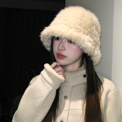 陈哈哈冬日初雪~出口小韩保暖可爱帽子皮毛一体渔夫帽防寒百搭冬