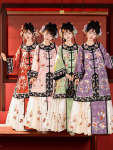 清汉女国风服装对襟圆领格格旗装复古风民族服装晚清代宫廷装套装