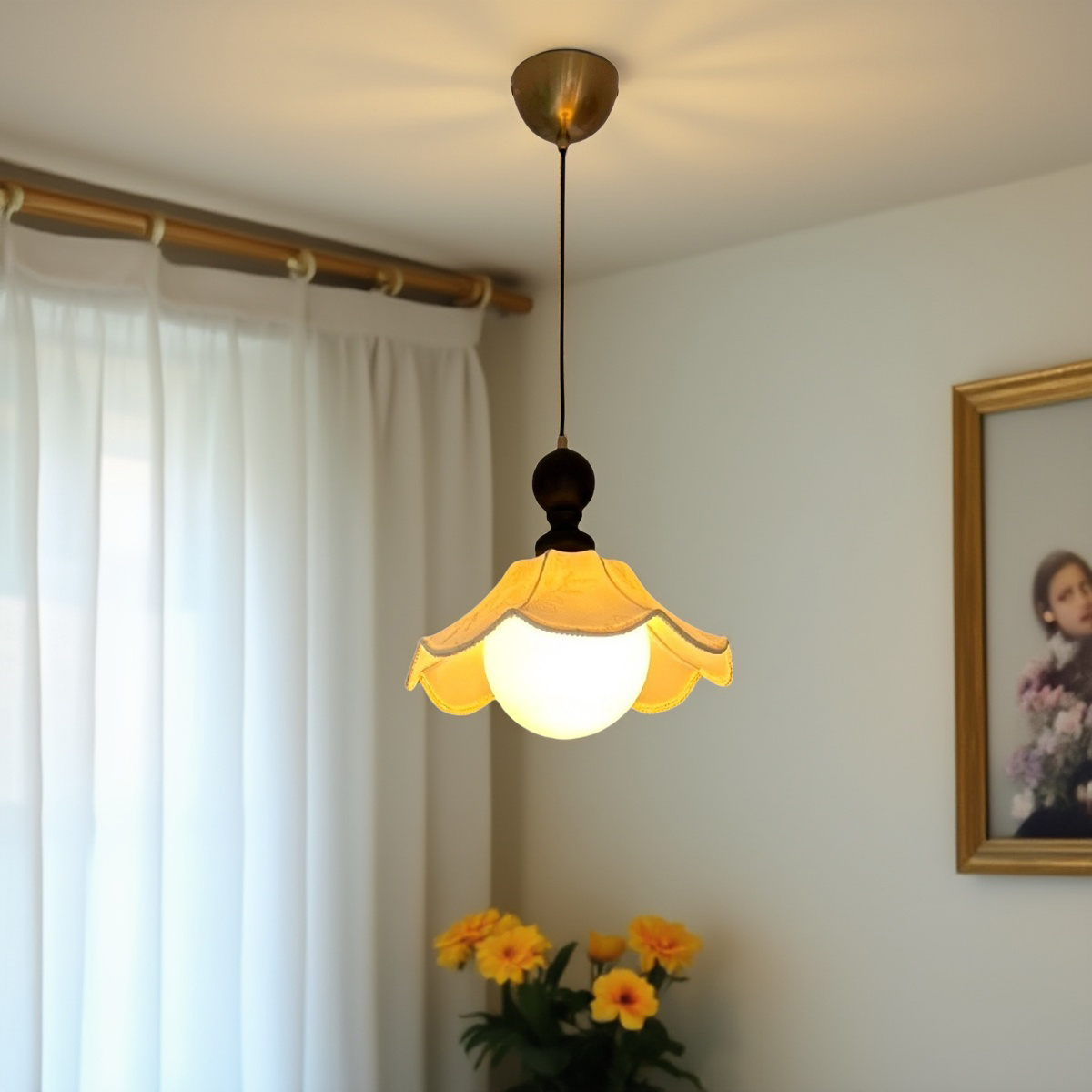 侘寂风布艺床头餐厅小吊灯