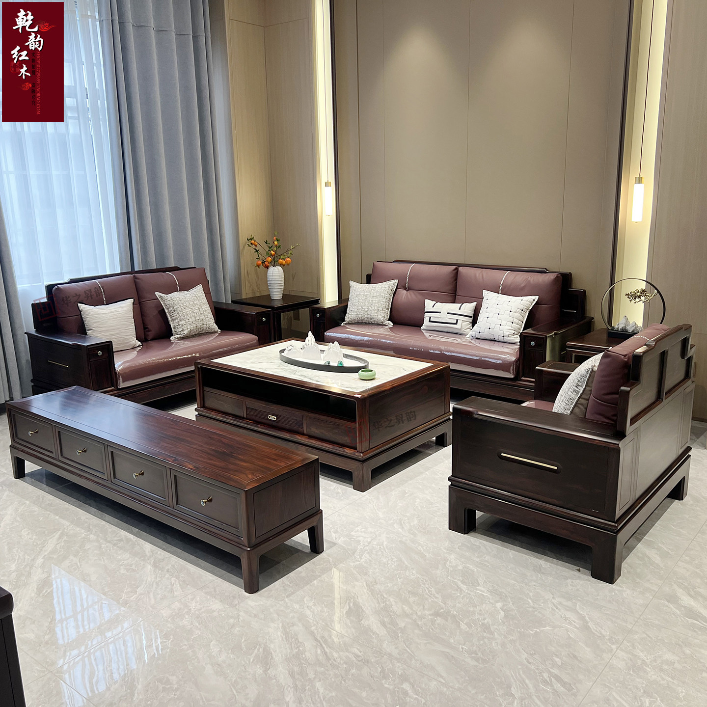 正宗国标印尼黑酸枝沙发阔叶黄檀新中式古典简约红木家具客厅组合