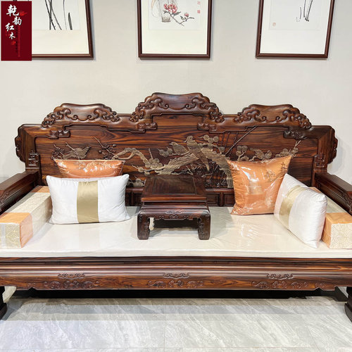 手工分色深雕印尼黑酸枝木沙发