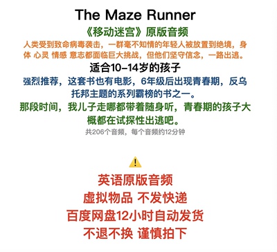 The Maze Runner移动迷宫/原版英语电子音频/听力/磨耳朵/青春期
