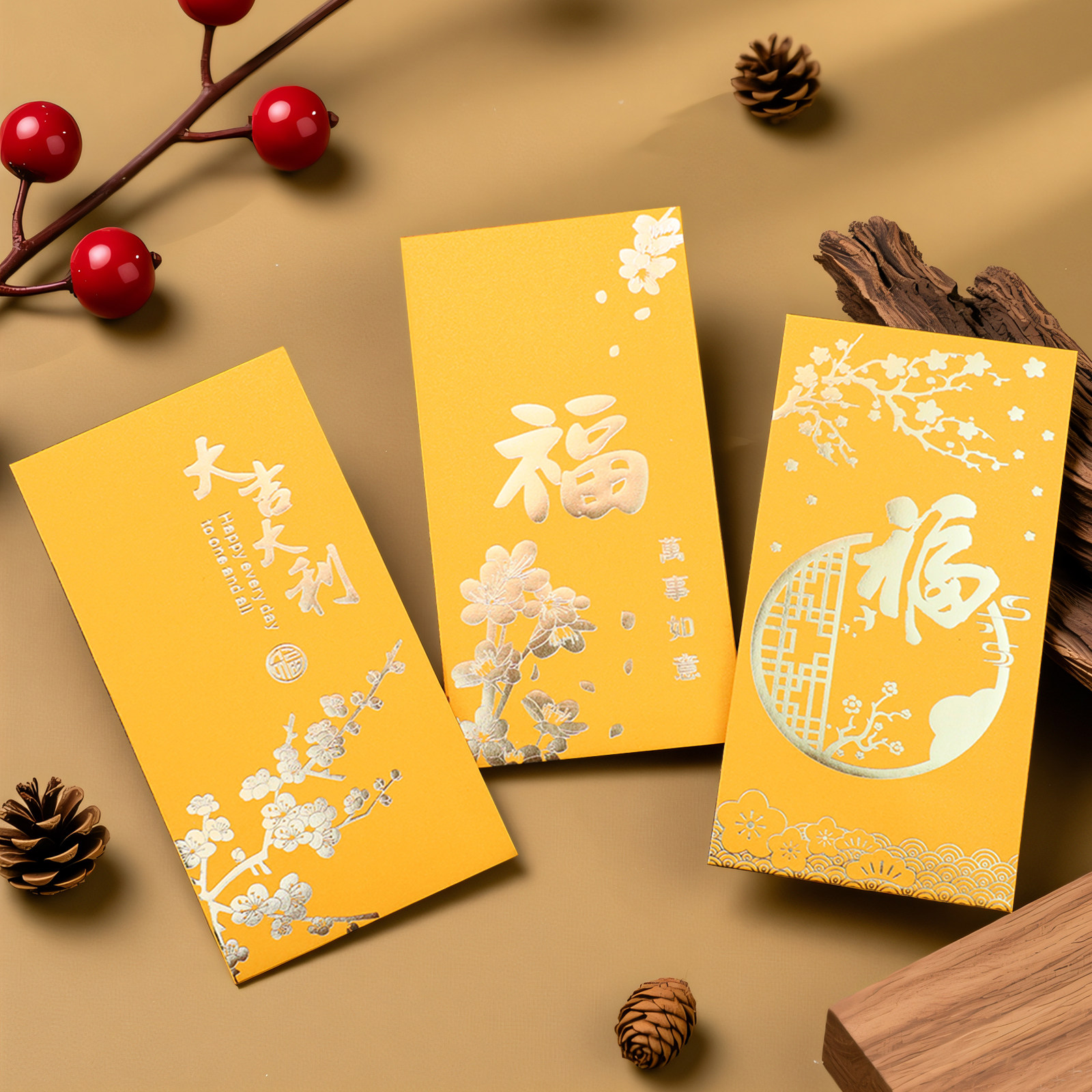 复古窗花福金色利是封大吉大利通用新年春节创意港式红包商务定制