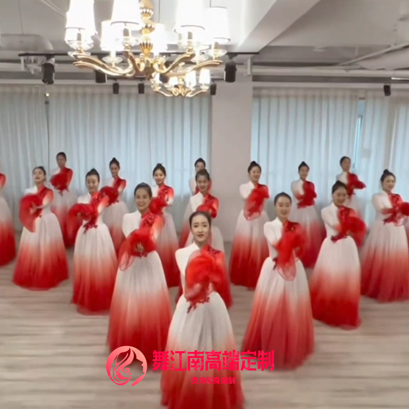 高先玉新编现代舞亲吻祖国开场舞大摆裙红色主题舞蹈演出服连衣裙