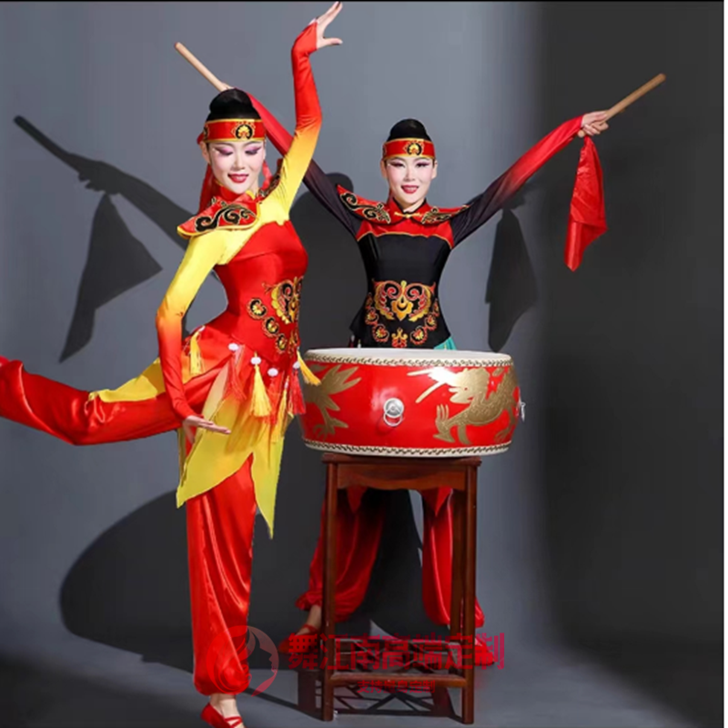 新款中国风威风锣鼓打鼓服腰鼓龙鼓喜庆演出活动演出服舞台服装女
