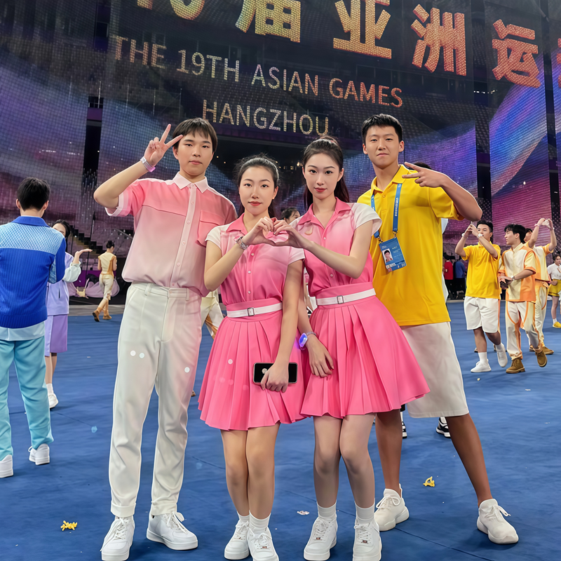 运动会开幕式粉色短裙学生服装