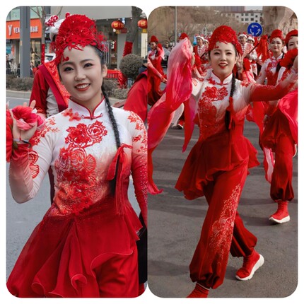 【获奖秧歌】新款红色中国风秧歌舞蹈演出服女成人喜庆打鼓腰鼓服