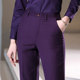 女士修身 长裤 直筒职业4S店工作裤 深紫色西裤 口袋松紧腰春秋款 哔叽