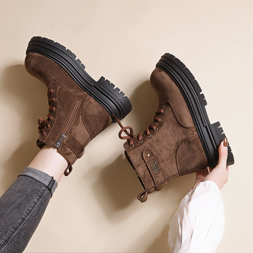 休闲马丁靴女2025秋冬新款加绒保暖时尚百搭潮流网红厚底增高短靴