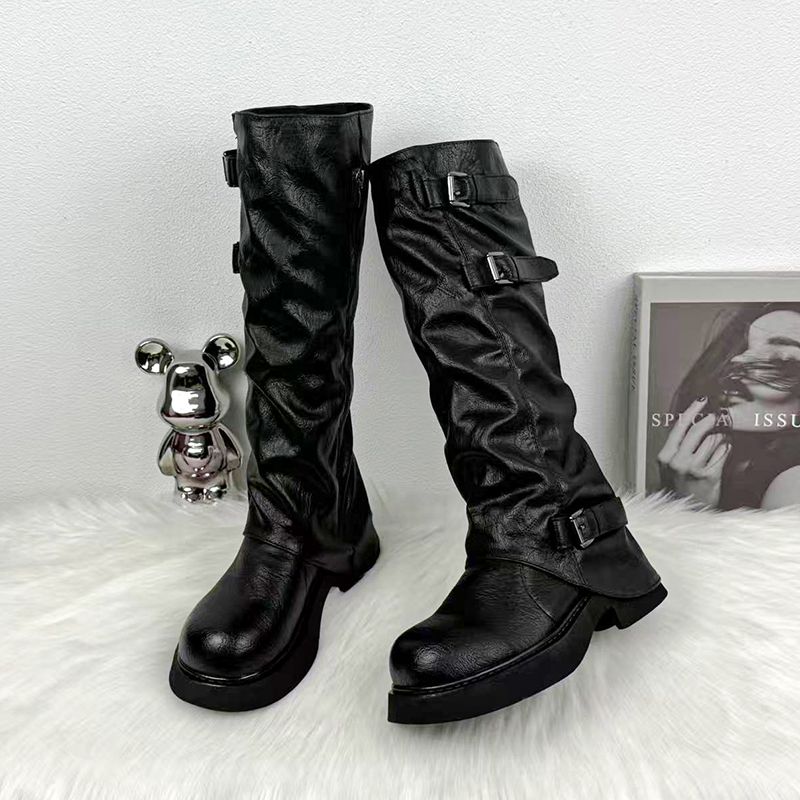长筒骑士靴女2025小个子增高显瘦爆款秋冬加绒堆堆靴女西部牛仔靴