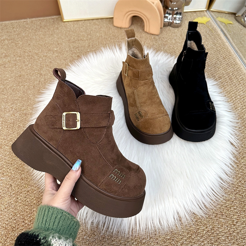 厚底勃肯靴女新款时尚防滑绒面短靴女百搭马丁靴2025冬季保暖加绒