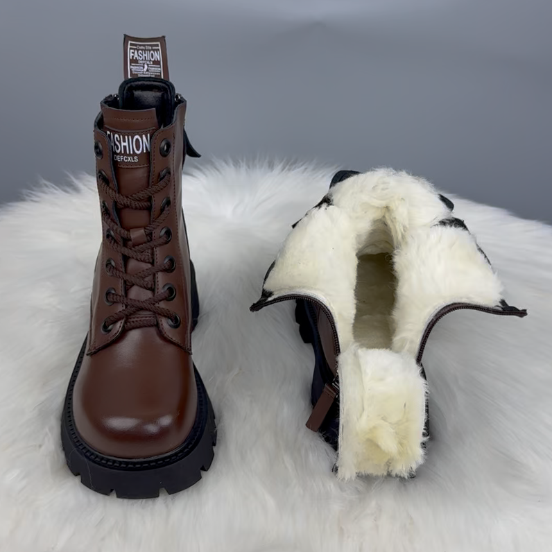 厚底真皮羊毛靴女皮毛一体加厚棉靴2025冬季防滑加绒雪地靴大码43,女鞋,马丁靴,淘宝优惠券,粉丝福利购,淘宝优惠卷