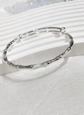 s999纯银竹节推拉手镯女简约年轻款日韩手饰品实心银手环生日礼物