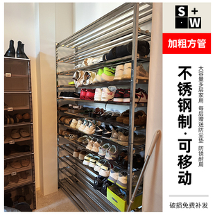 不锈钢鞋架家用门口多层入户门防尘加厚新款阳台鞋柜可定制带轮子