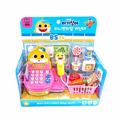 韩国进口碰碰狐迷你便利店收银台计算游戏粉色碰碰鲨鱼过家家玩具