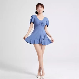 胖mm大小胸钢托聚拢遮肚显瘦保守温泉泳装 2024连体泳衣女裙式 大码