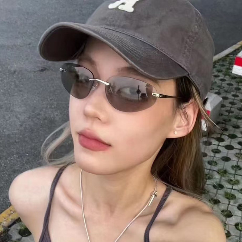 欧美无框渐变色墨镜男女老钱风时尚切边高级感太阳镜圆脸防紫外线