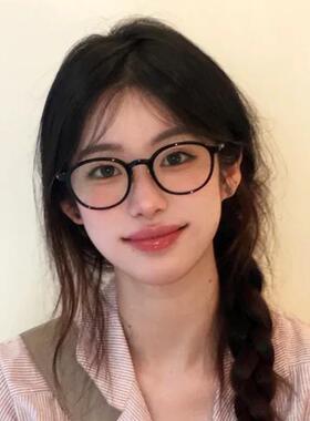 复古超轻黑色素颜眼镜女圆脸高级感显瘦防蓝光圆框眼睛架无镜片