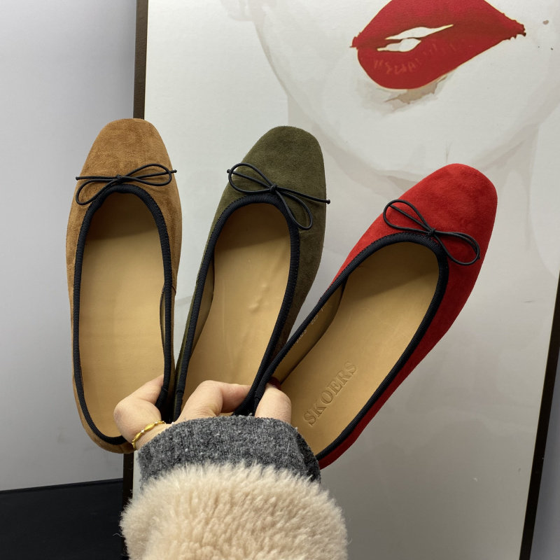 2025春季新款法式复古蝴女鞋浅口蝶结舒适软底一脚蹬圆头豆豆鞋子