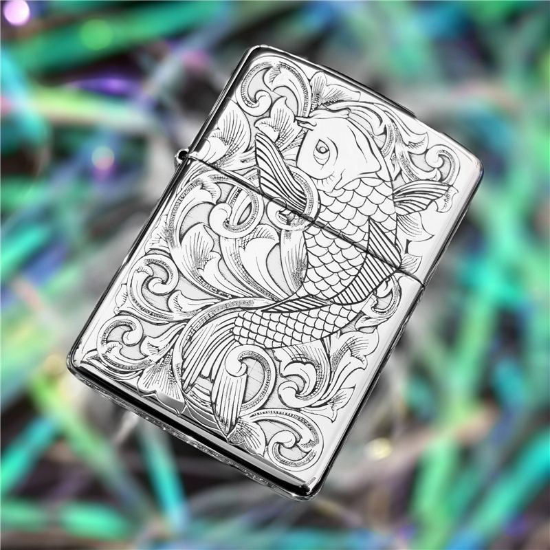 盔甲送礼纯银打火机鲤鱼