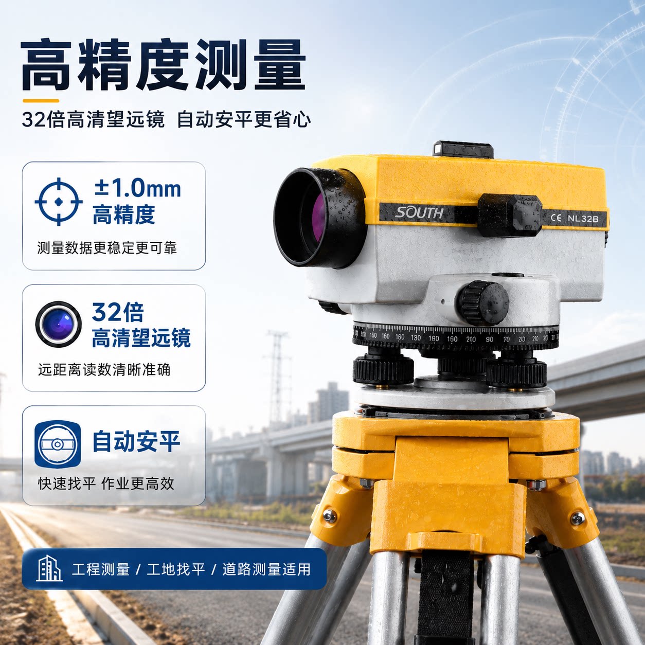 南方测绘水准仪高精度全套工程测量自动安平工地道路地面找平32倍
