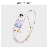 紫琉璃仙气ins闪闪天然贝壳贝母渐变紫适用苹果iphone17promax手机壳天然珍珠斜挎可背链条16Pro网红15女14