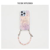 渐变紫色小蝴蝶仙气天然珍珠手提斜挎可背链条适用苹果保护壳iPhone17promax原创16华为mate60pro手机壳P70套