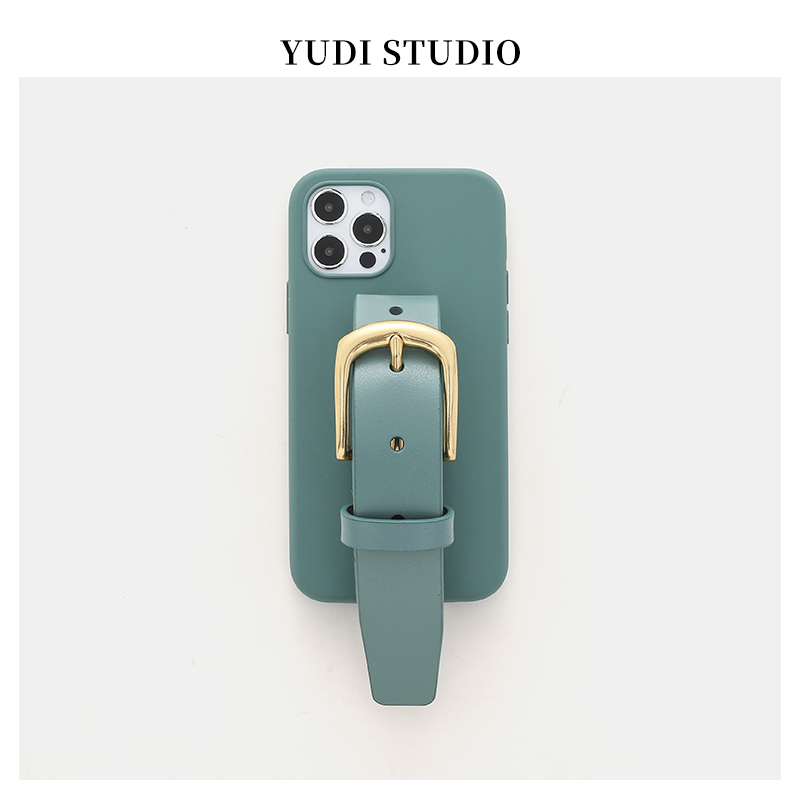 明星牛皮松林绿皮带复古