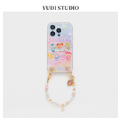 可爱小伙伴卡通人物童趣适用苹果17promax氛围感粉色天然珍珠链条iphone15Pro琉璃珠手机壳16新款 仙气保护套
