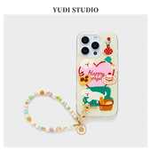 甜品小狗ins可爱软萌少女蛋糕狗适用苹果15ProMax手机壳iPhone13天然淡水珍珠手机链16Pro新款 14Promax保护套