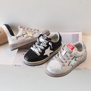 新款 男女童单鞋 时尚 儿童韩版 爆款 2024秋季 做旧擦色休闲鞋 星星板鞋