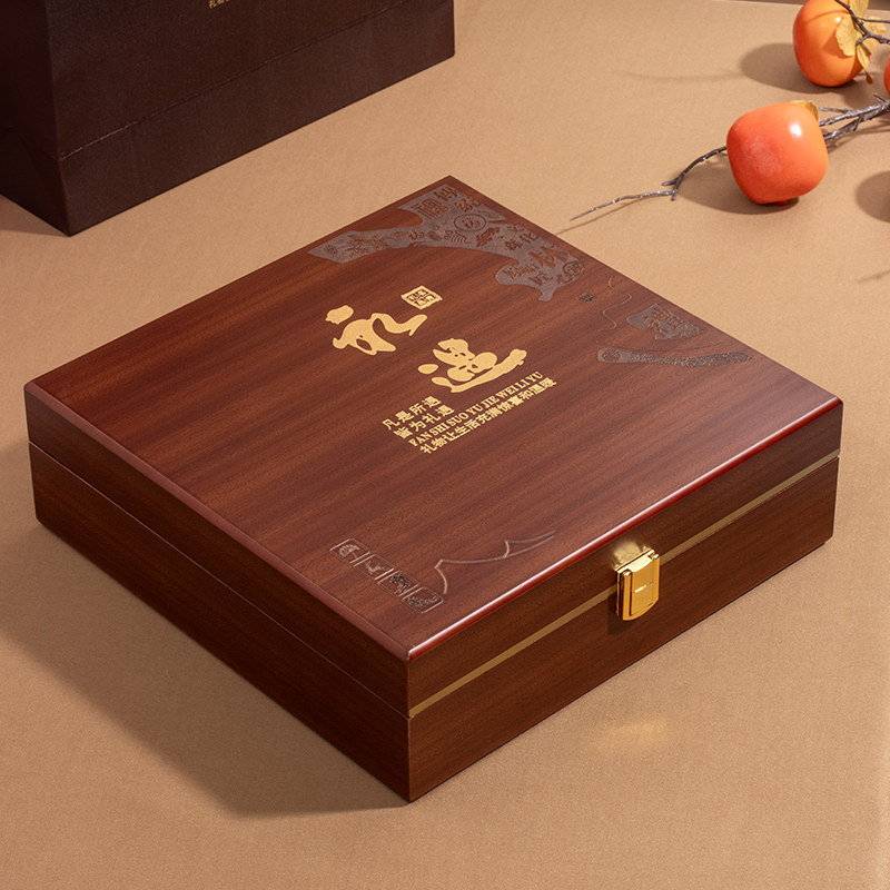 石斛包装盒西洋参海参元贝鲍鱼海马高档升降雕刻木礼品盒圆形内盒